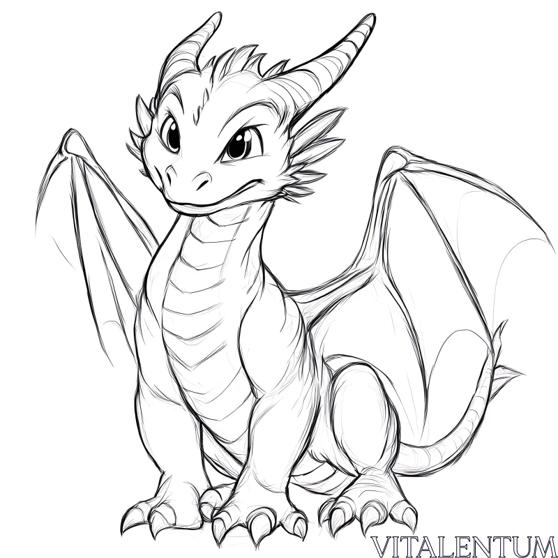 AI ART Whimsical Dragon Line Art Drawing