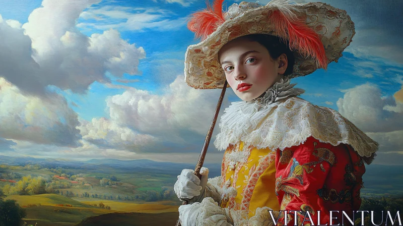 Portrait of a Lady in Old Fashioned Dress