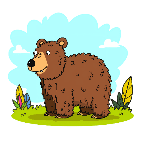 Cheerful Cartoon Bear in a Green Landscape