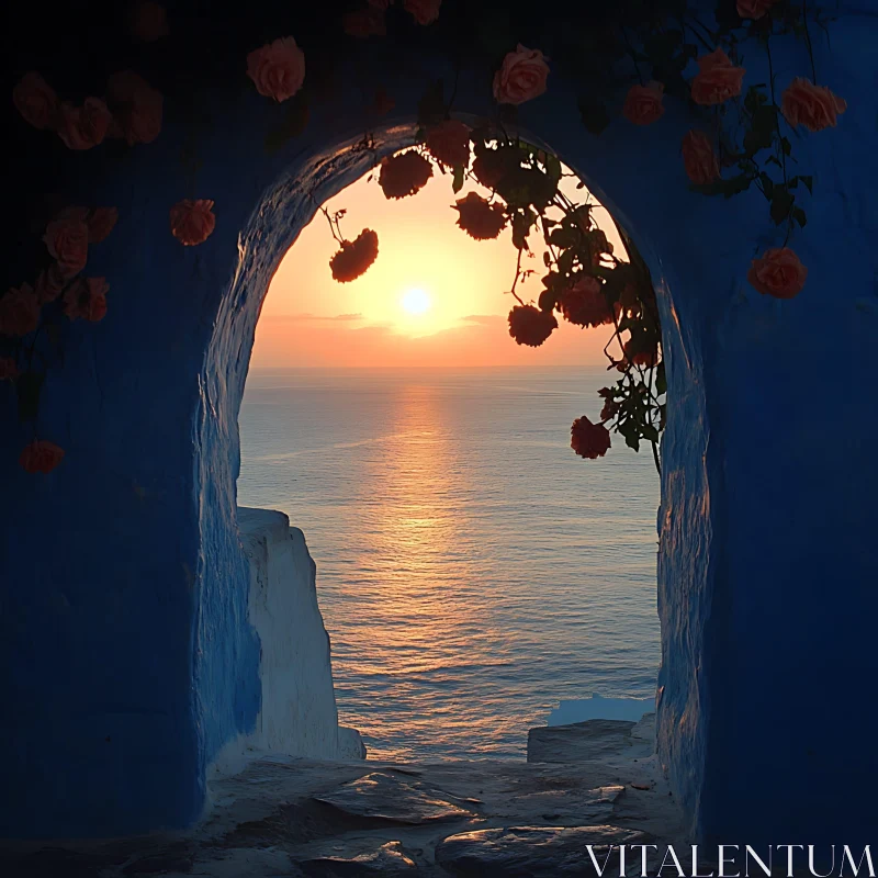 Sunset Ocean View with Roses