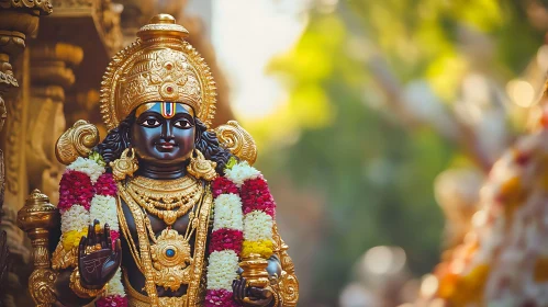 Golden Deity with Flower Garlands