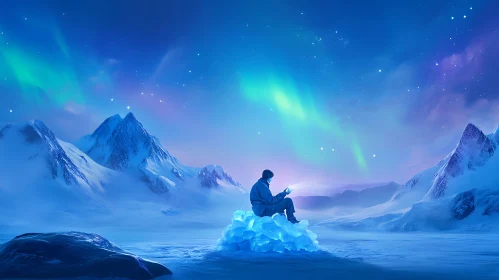 Man under Aurora Borealis