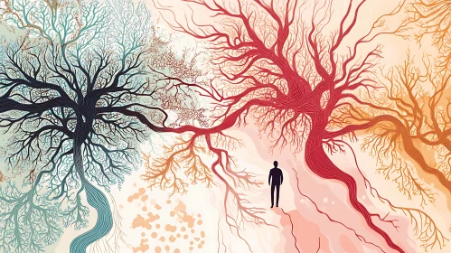 Silhouette Amongst Colorful Abstract Trees