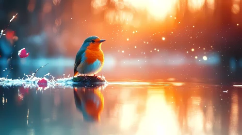 Tranquil Bird at Sunset Lake