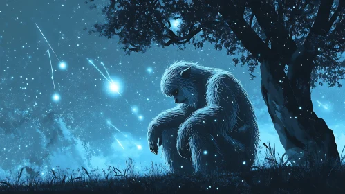 Melancholy Creature Gazing at Shooting Stars