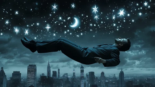 Floating in Dreams Above Urban Lights