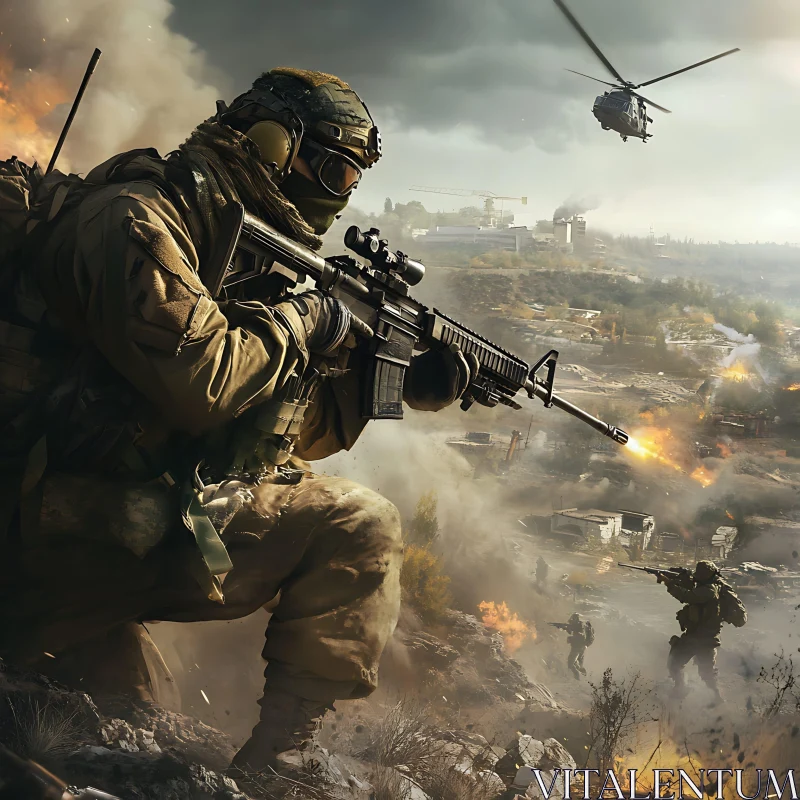 Soldier in Action on the Battlefield