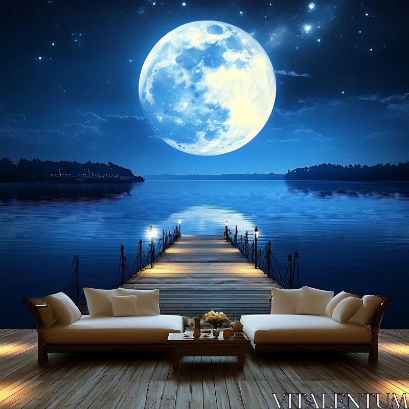 Nighttime Dock View with Full Moon
