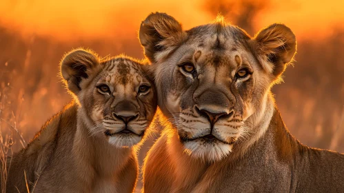 Mother Lion and Cub Portrait