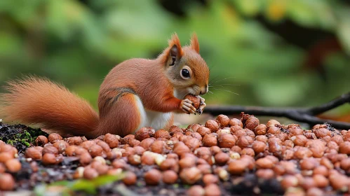 Red Squirrel Enjoying a Nut Feast
