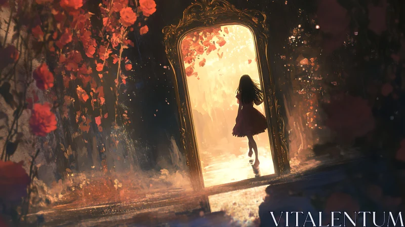 Golden Portal Framed by Roses Artwork