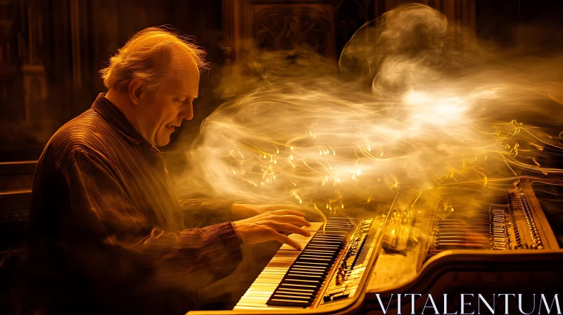 AI ART Piano Player in Golden Light
