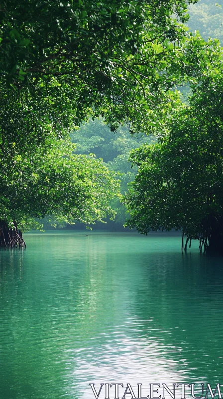 Tranquil Emerald Water and Dense Greenery