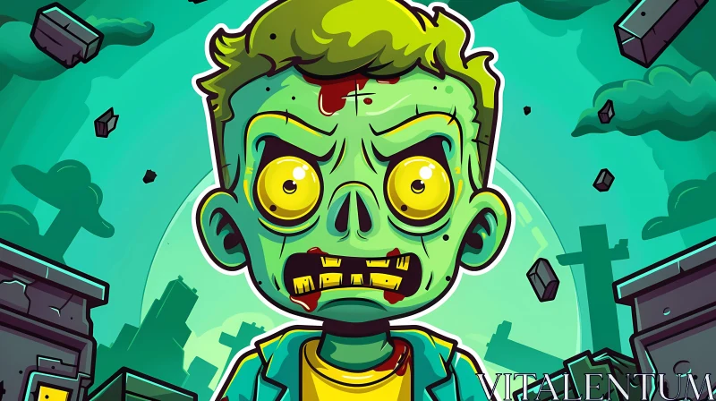 Humorous Cartoon Illustration of Zombie Boy in Comic Style AI Image