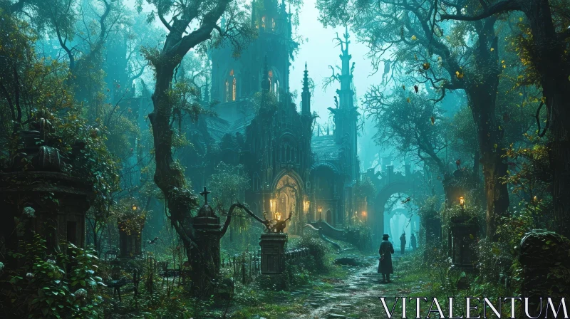 Mysterious Forest with Ruined Castle: Captivating Image AI Image