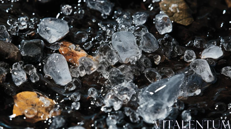 Nature's Icy Wonders: Crystals and Rocks in Aquamarine Waters AI Image