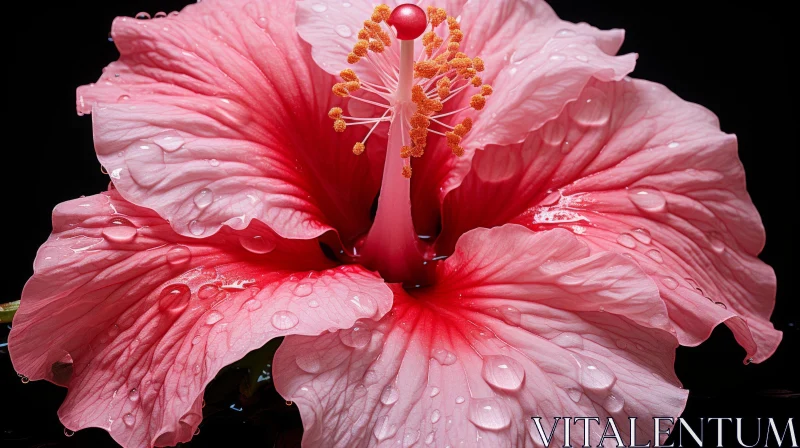 Pink Hibiscus with Raindrops: An Exotic Still Life AI Image