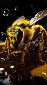 Realistic Bee on Wood - Detailed Artwork with Yellow Hue