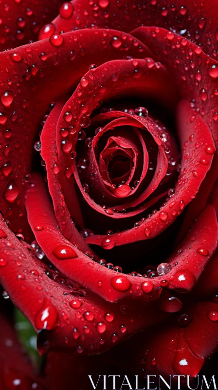 Romantic Red Rose with Water Droplets Wallpaper AI Image