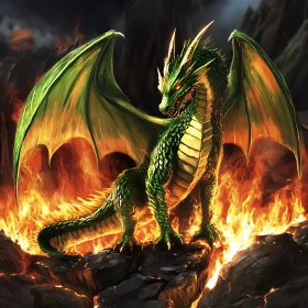 Emerald Dragon in Fire Landscape