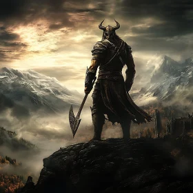 Horned Warrior on Mountain Peak