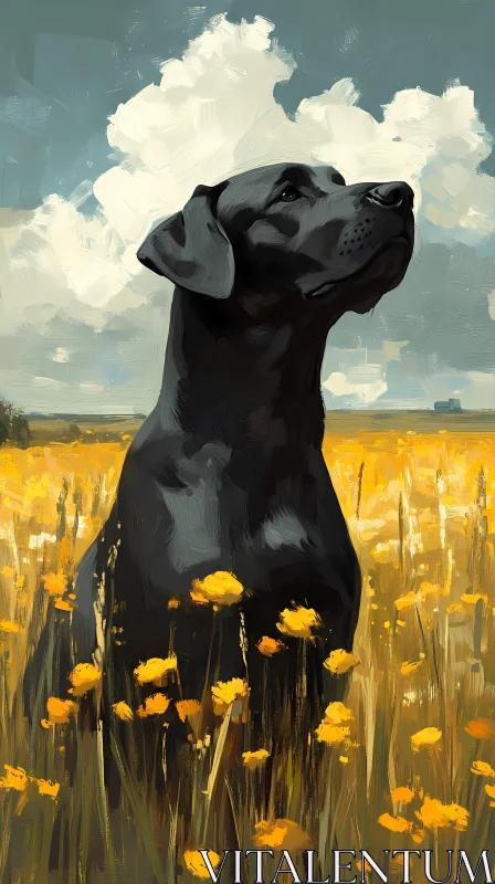 Black Labrador in Golden Field AI Image