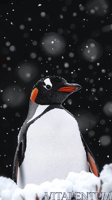 Penguin Surrounded by Snowflakes AI Image