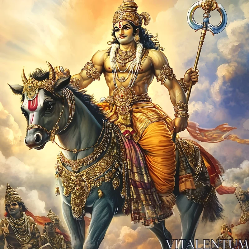 Hindu God on Horseback Illustration AI Image