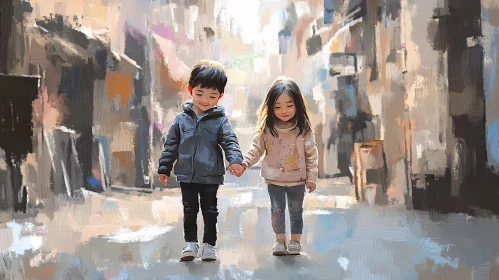 Kids Hand in Hand: Childhood Friendship Painting