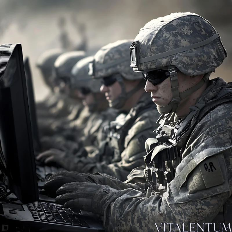 Military Personnel in Digital Operation AI Image