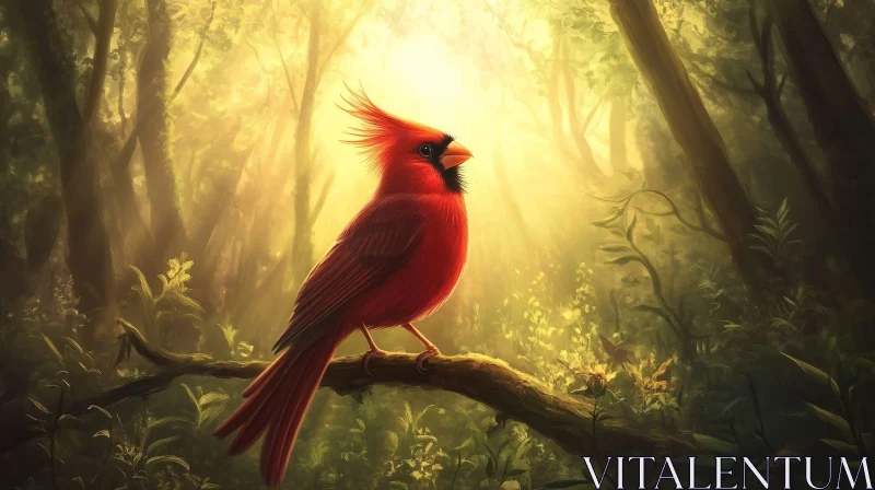 Red Cardinal Bird in Forest AI Image