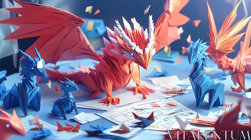 Folded Paper Dragons Artwork AI Image