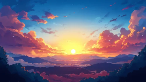 Peaceful Mountain Sunset Art