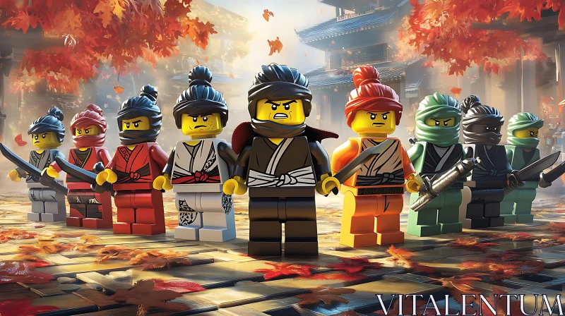 AI ART Lego Samurai Warriors in Autumn Scene