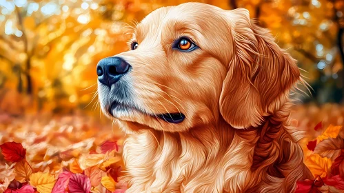 Golden Dog in Fall Scenery