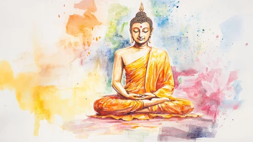 Meditative Buddha in Watercolor Art