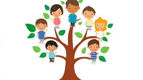 Cartoon Family Tree with Kids