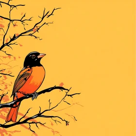 Colorful Oriole Illustration on Yellow Background