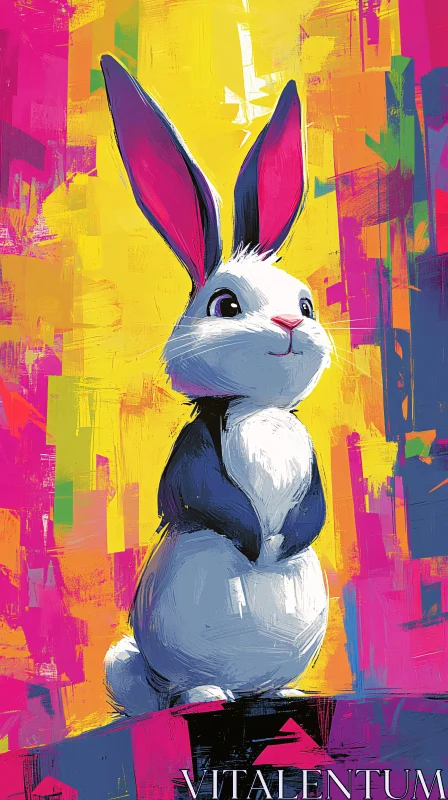 Vivid Bunny Painting with Abstract Backdrop AI Image