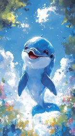 Playful Dolphin in Artistic Sky