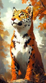 Leopard Artwork with Autumn Leaves