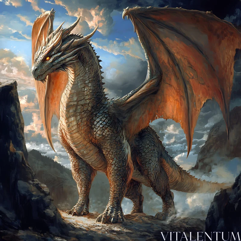 AI ART Fantasy Dragon on Rocky Outcrop