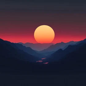 Mountains Layers and River at Sunset