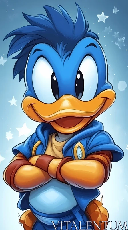 AI ART Playful Cartoon Duck with Starry Backdrop