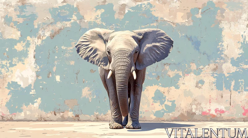 Elephant Art with Textured Wall AI Image