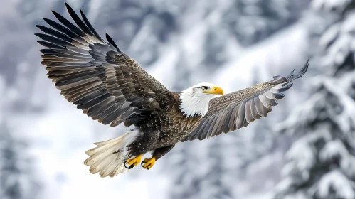 Eagle Soaring Over Snow