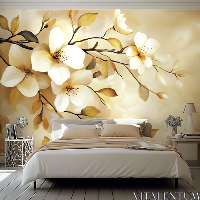 Serene Bedroom Decor Featuring Blooming Flowers AI Image