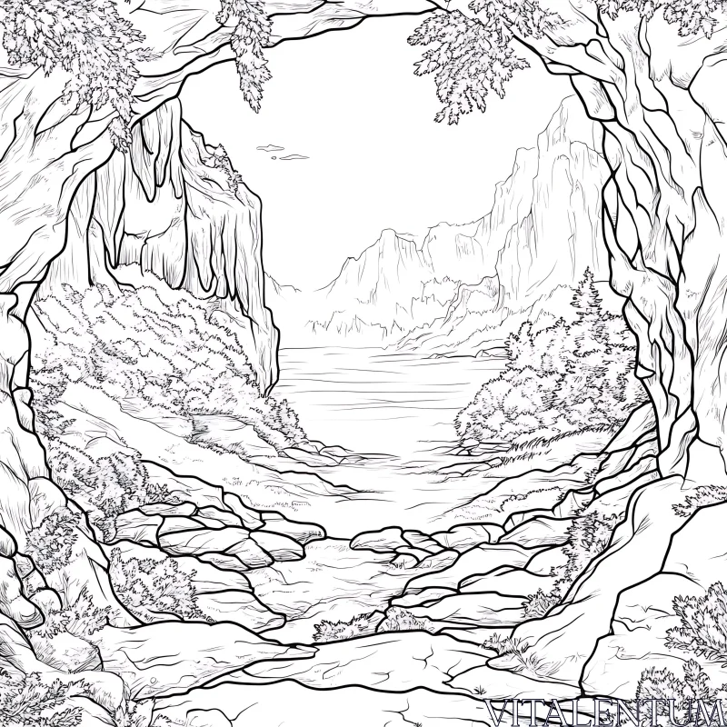 Beautiful Monochrome River Scene AI Image