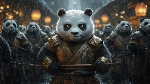 Armored Panda in Rainy Ambiance