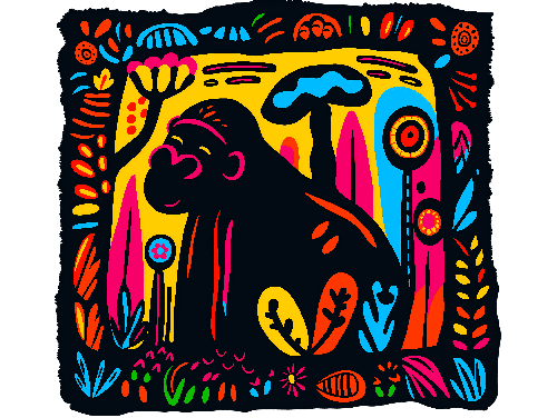 Bold Gorilla Silhouette Art in Folk-Inspired Jungle Colors POD Design